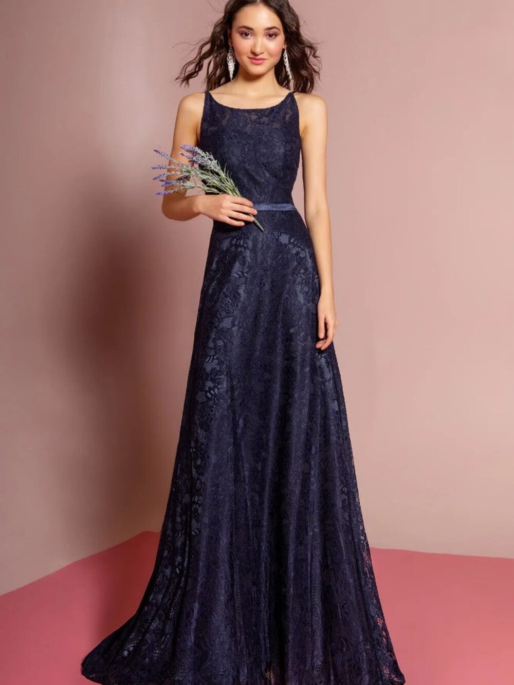 NEW NAVY Lace Spaghetti Strap Prom Gown Floor Length Formal GL2170